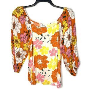 Emily Wonder Colorful Floral Blouse, Feminine Chic, Size Large, NEW
